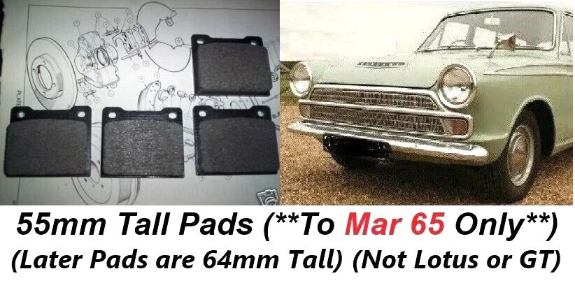 FRONT BRAKE PADS SET (Ford Cortina Mk1) (1200cc & 1500cc)  (** 1964- Mar 65 Only **) 